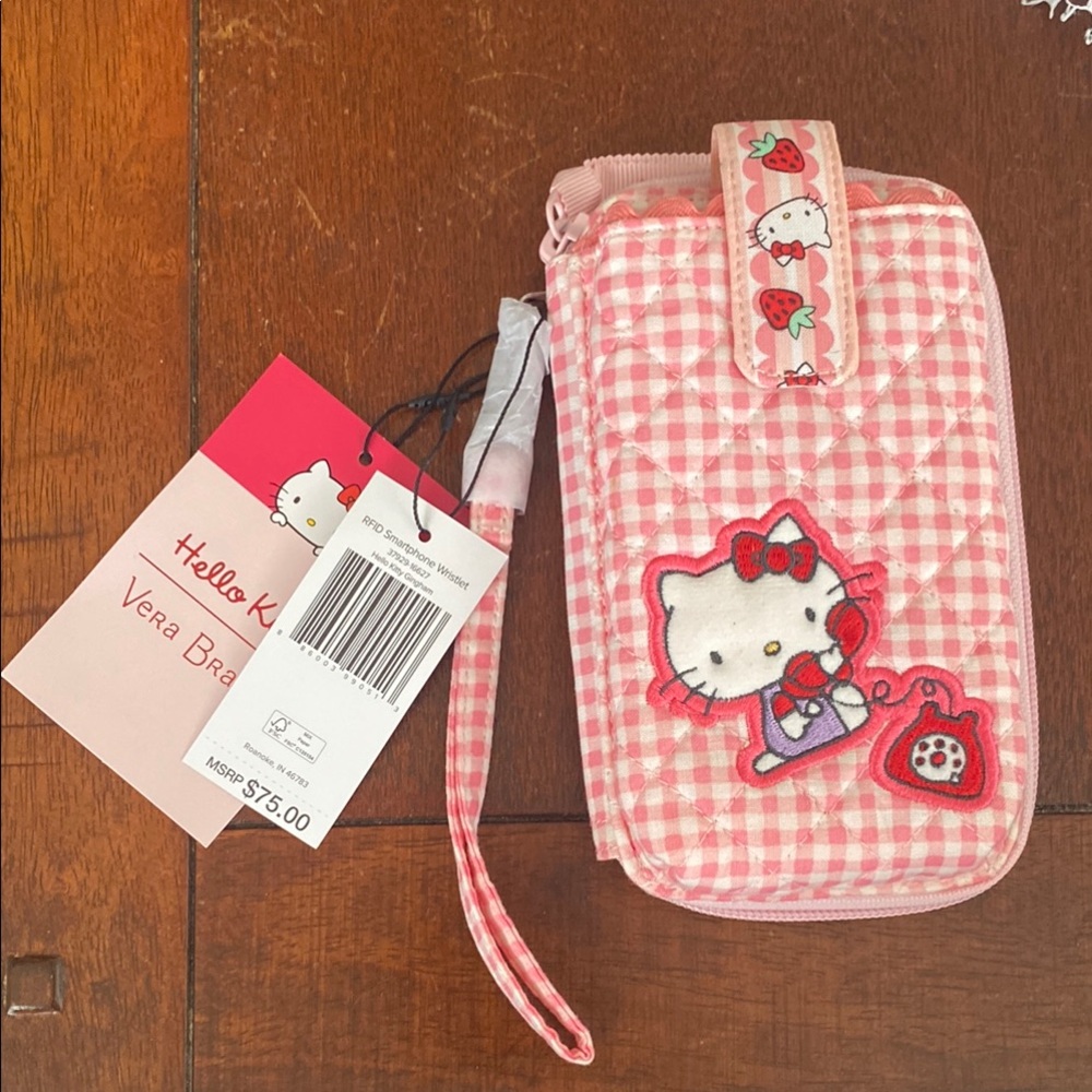 Vera Bradley Hello Kitty Pink Gingham Wristlet